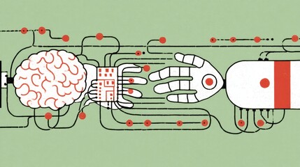 Innovative robotics and ai interface technology lab digital illustration futuristic environment close-up human-machine interaction