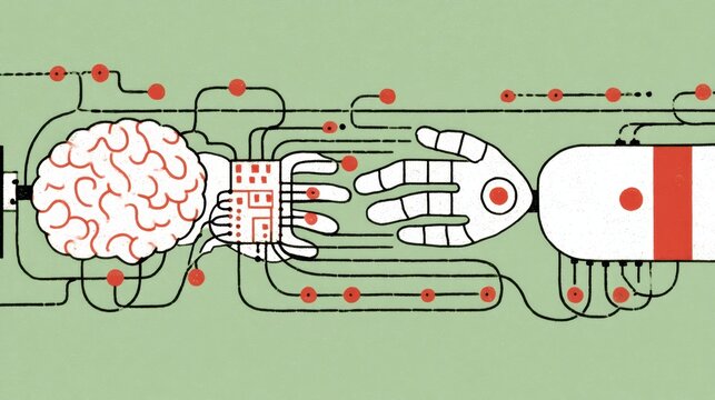 Innovative robotics and ai interface technology lab digital illustration futuristic environment close-up human-machine interaction