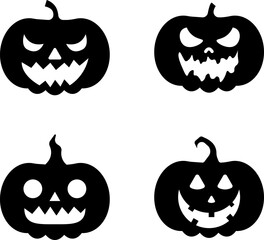 Set of black pumpkin silhouettes with different scary faces ideal for Halloween decoration and horror design themes