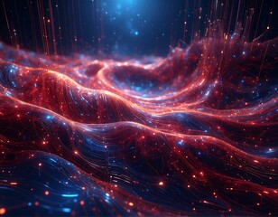 Abstract cosmic illustration with waves of red and blue light
