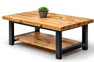 Coffee table rustic wood and metal design