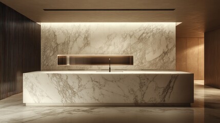 Modern kitchen interior, marble countertop, open concept.  Possible use  home design, architecture, interior decor