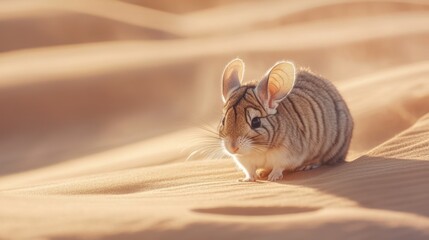 Sand rat stands on sand dunes in a desert area, for education and wildlife images