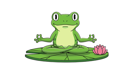 Cute Meditating Frog Sitting on Lotus Leaf
