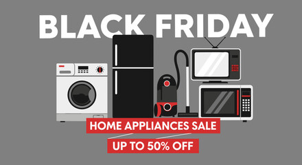 Black Friday Home Appliances Sale Fridge TV Washer Microwave Vacuum Illustration
