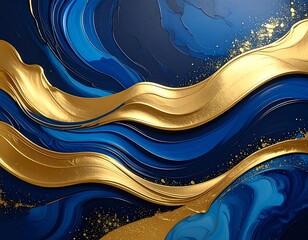 Abstract flowing gold and blue design with a textured and layered effect
