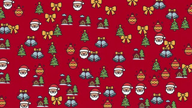 Festive Christmas Pattern with Santa, Christmas Trees, Gifts, and Bows