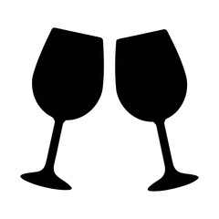 Two wine glasses toasting vector silhouette illustration for celebration drink alcohol party design