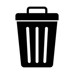 Black trash can icon vector illustration for waste management and recycling bin symbol design element