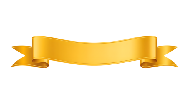 Elegant golden ribbon banner with curled ends perfect for awards or titles isolated on transparent background