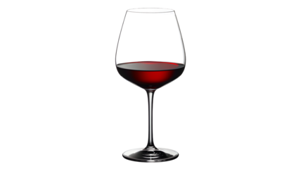 Elegant crystal wine glass filled with rich red wine isolated on transparent background for beverage and celebration themes