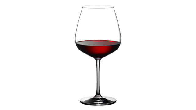 Elegant crystal wine glass filled with rich red wine isolated on transparent background for beverage and celebration themes