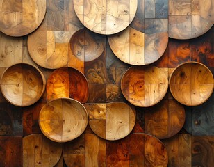 Abstract patterned wooden surface comprised of squares and circles