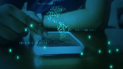 Global digital currency and mobile fintech transaction via smartphone - Powered by Adobe