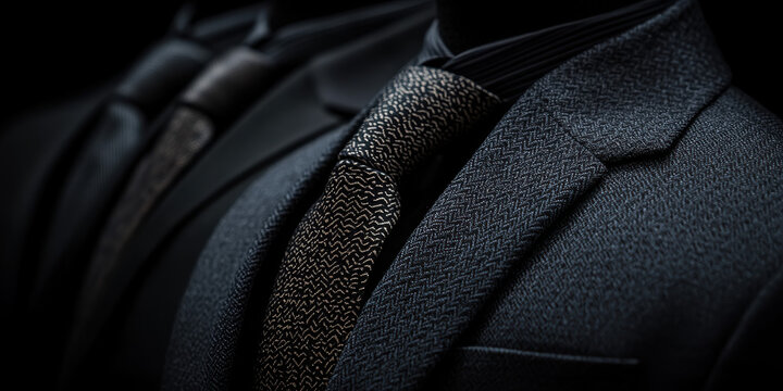 Elegant dark suit with textured tie, exuding sophisticated style and professional confidence for modern business attire.