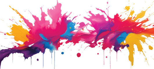 Intense Abstract Colorful Paint Splash Explosion in Motion with Vibrant Acrylic Ink and Fluid Pigments Spreading Energy Across White Background for Trendy Modern Artistic Design