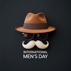 Stylish hat sunglasses and mustache for international mens day celebration