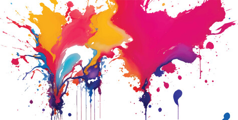 Intense Abstract Colorful Paint Splash Explosion in Motion with Vibrant Acrylic Ink and Fluid Pigments Spreading Energy Across White Background for Trendy Modern Artistic Design