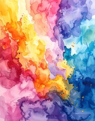Abstract watercolor painting with vivid, swirling, mixed colors