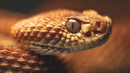 Obraz premium Close up macro shot of a coiled snake's head with detailed scales.