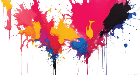 Abstract Artistic Splash of Multicolor Paint Explosion Featuring Vibrant Red, Yellow, Blue, and Purple Pigments Creating Dynamic Creative Motion and Fluid Texture for Modern Digital Art Background