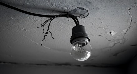 Abandoned Bulb: Monochrome View of Decay, Wires, and Texture.