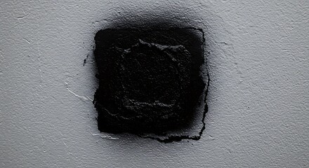 Abstract Black Square on Textured Gray Wall: Minimalist Art Concept