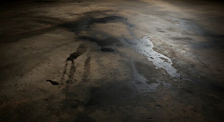 Abstract Floor Texture: Dark, Wet, Reflective Surface with Stains.