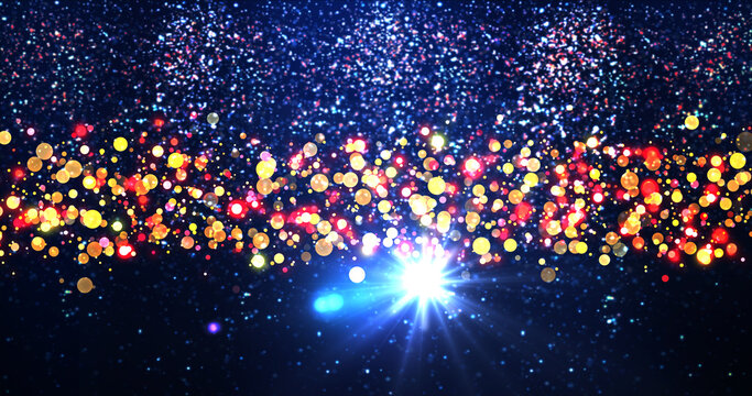 Award music show bg, announcing winners and nominees. Elegant classy glittering particles slowly fall dust with gold animated fairy dust camera shutter clicks flashes. Paparazzi capturing moment