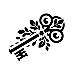 Black and White Vector Silhouette of Key Emoji