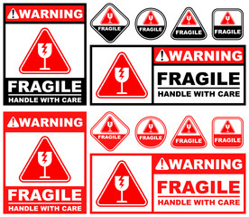 Set Collections fragile warning sign. handle with care labels template design vector illustration