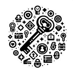 Black and White Vector Silhouette of Key Emoji