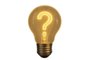Glowing light bulb illuminating question mark, representing idea, innovation, problem solving, solution, and creativity on transparent background