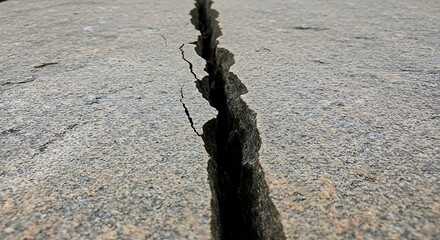 Deep Jagged Fissure in Textured Grey Stone Surface, Revealing Earth's Raw Power