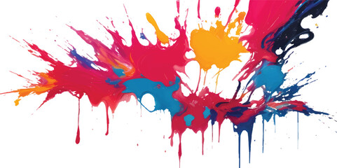 Vibrant Color Explosion Splash Abstract Art Texture with Red, Blue, and Yellow Ink on White Background for Modern Digital Designs