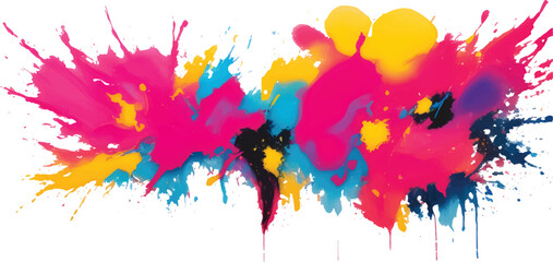 Dynamic Abstract Paint Splash with Bright Multicolor Ink Explosion on White Canvas for Creative Artistic Background Design