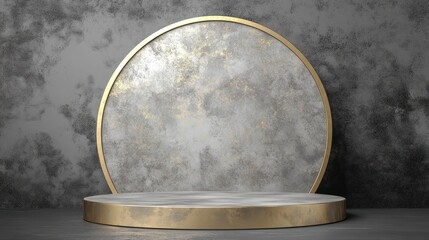 Marble podium, gold trim, textured wall, product display, studio backdrop