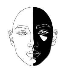 Face Half in Shadow Line Art