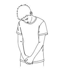 Looking Down in Shame Line Art