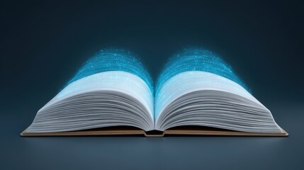 Fototapeta premium Open Book with Digital Data Emanating, Symbolizing Knowledge and Technology Fusion in the Modern World