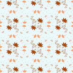 seamless pattern of dry leaves on a blue background for wallpaper or wrapping paper