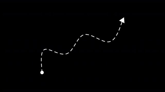 Animation of dash line path with arrow to the top right point. dash line path animation on black background 4k video