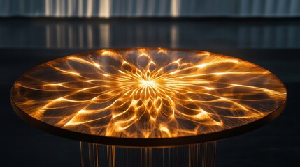 Illuminated circular art table, modern design, abstract background