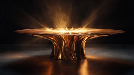 Glowing gold table, organic design, dark studio, luxury furniture, website banner