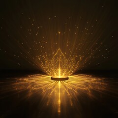 Golden light particles burst, dark background, energy, abstract design, website header