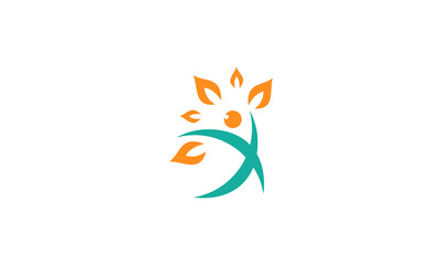 An abstract logo of a joyful human figure combined with natural leaf elements. Symbolizes growth, wellness, health, and harmony with nature. Ideal for spas, therapy, organic products, or fitness brand