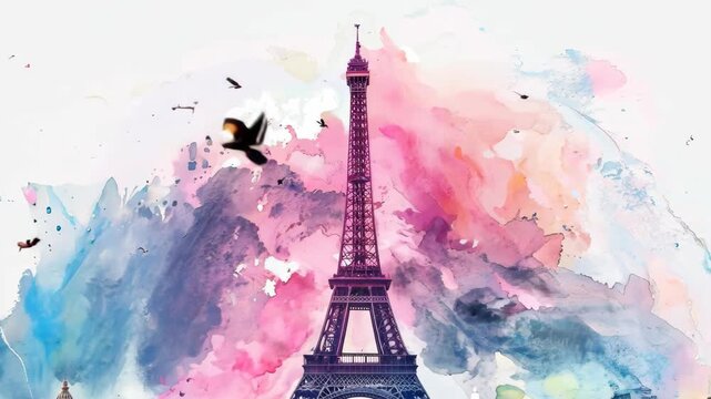 Stunning artistic depiction of the iconic Eiffel Tower amidst a colorful abstract backdrop, capturing the essence of Parisian charm and vibrancy.
