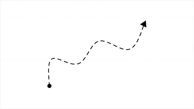 Animation of dash line path with arrow to the top right point. dash line path animation on white background 4k video