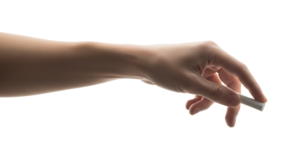Hand holding cigarette isolated on transparent background for smoking concept