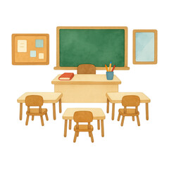 Fototapeta premium PNG Cozy classroom with wooden furniture.